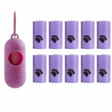 Thickened PE Plastic Purple & Black Paw Print Pattern Large Capacity One-Pull Tear-Off Leak-Proof Strong Durable Clean Hands Smooth Dispensing Multi-Roll Value Pack Cylindrical Roll Refill Pet Waste Bags For Dog Walking And Daily Cleaning - View 11