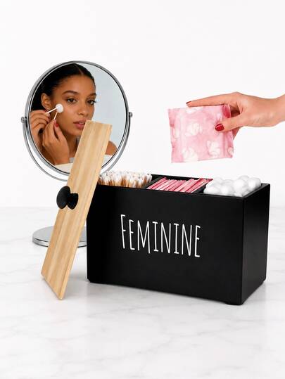 Ergonomic Desk Oraganizer Featuring Anti-Slip Base Essential Room Essentials Plus Handy Tissue Holder For Feminine Supplies Home Storage Box To Hide Private Items Stylish Wood Bin For Vanity Counters Dorm Room Tidying And Office Desktop Clean