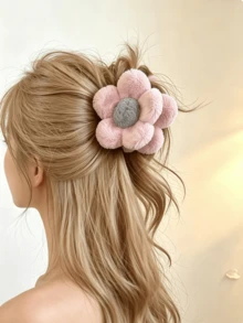1pc Women's Autumn/Winter Plush Flower Hair Claw Clip Hair Accessory, Suitable For Daily Matching, Also Can Be Used As A Gift - Multicolor - View 7