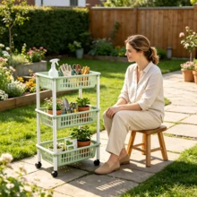 1pc 3-Tier Hollow Plastic Storage Cart, Movable Shelf With Universal Wheels, Layered Storage Baskets, Suitable For Sundries Storage In Kitchen & Living Room And Bathroom Supplies Organization - Multicolor - View 3