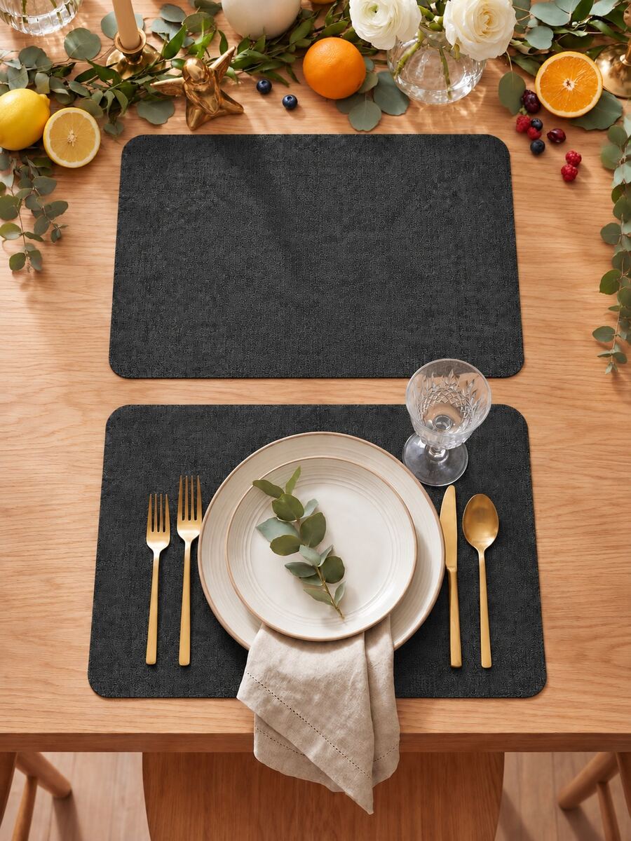 6/4pcs Dark Gray Faux Leather Placemats, Waterproof Heat-Resistant Non-Slip Table Mats, Suitable For Indoor And Outdoor Use, Easy To Clean