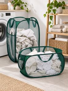 Foldable Mesh Laundry Basket, Large Capacity Hollow Breathable Laundry Storage Bin, Dense Fine Mesh Fabric Lightweight And Wear-Resistant, Built-In Carrying Handle For Easy Transport, Elastic Steel Wire Frame Support To Stand Upright Without Collapsing, Can Be Folded Flat For Space-Saving Storage When Not In Use, Suitable For Bathroom, Bedroom, Laundry Room Scenes, Used To Store Dirty Clothes, Towels, Pajamas, Also Can Store Toys, Miscellaneous Items, Baby Clothes - Multicolor - View 1