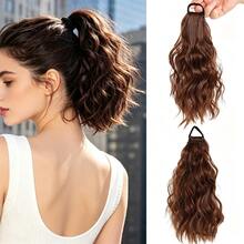 High Ponytail Wig With Water Wave Braided Twist, Cloud Perm Waterfall Half-Up Short Hair Fake Ponytail - Black - View 10