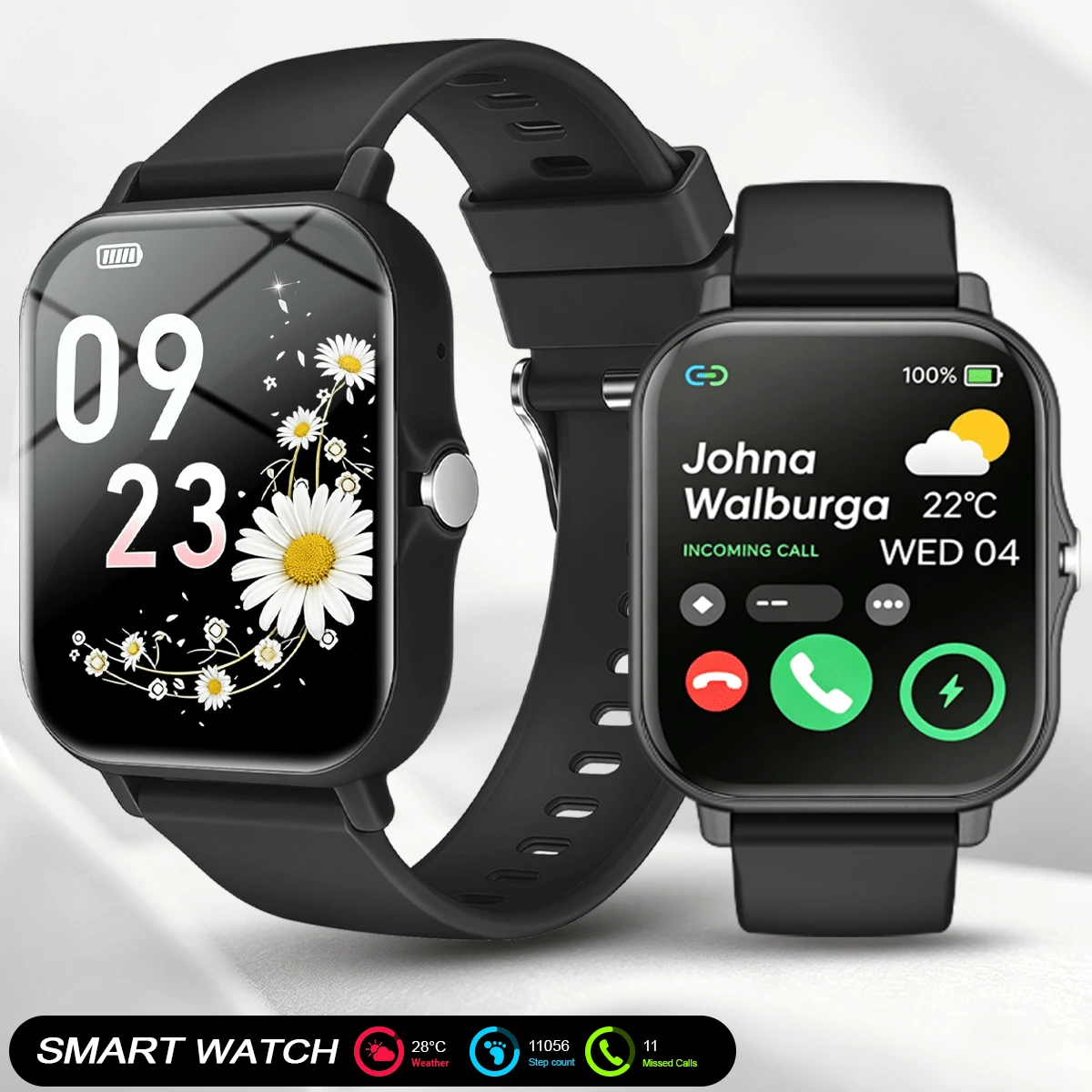 AZRTL Jam Tangan Olahraga Pintar Unisex yang Modis, Pemutar Musik, Pelacak Kebugaran, Notifikasi Pesan, Panggilan Nirkabel, Alarm, Kamera Jarak Jauh, Stopwatch, Kalori, Mode Olahraga, Jam Tangan Multifungsi, Hadiah Liburan yang Ideal