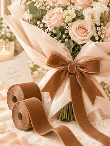 Caramel Brown Velvet Ribbon Roll (10 Yards) - 6mm To 25mm, Suitable For DIY Autumn Hair Accessories, Gift Box Packaging, Wedding Decoration, Sewing Trim And Handmade Soft Fabric Ribbon - Brown Flocked Strap - View 3
