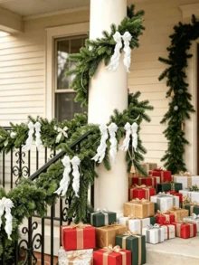 2pcs Christmas Pine Needle Decorative Vine Set With Ribbon, Suitable For Christmas Decorations, Christmas Table Centerpieces, Party Decorations, DIY Christmas Tree Decorations, Perfect For Christmas, Holiday Celebrations, And Home Decor. - Multicolor - View 9
