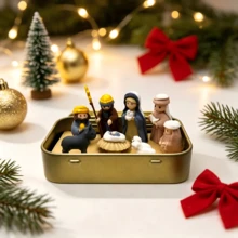 New 1 Set/1 Piece Christmas Nativity Scene Tin Box Set, Christmas Nativity Scene Set, Suitable For Holy Family, Statue Tin Box Set, Handmade Small Nativity Scene Set, Holiday Decoration, Gift For Friends - Multicolor - View 4