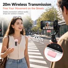 HITOZON Professional Wireless Lavalier Lapel Microphone, Plug & Play, 30H Battery With Charging Case, Intelligent Noise Cancellation Compatible With Iphone Android, Video Recording Vlogging Live Streaming - Pink - View 4
