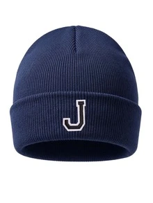 1pc Custom A-Z Embroidered Letter Ribbed Knit Beanie,Unisex Y2K Streetwear Aesthetic, Winter Warm Soft Outdoor Ski Commute Cap, Christmas New Year - Navy Blue - View 18