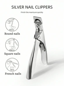 Silver Stainless Steel Straight Nail Clippers U-Shaped Clippers Parallel Clippers Nail Clippers Crystal Nail Extension Gel Nail Shaping Manicure Tool One Pack - Silver - View 1