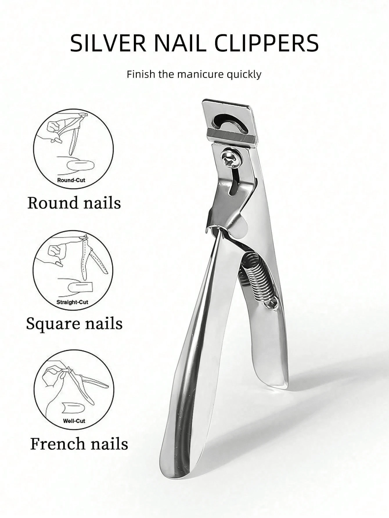 Silver Stainless Steel Straight Nail Clippers U-Shaped Clippers Parallel Clippers Nail Clippers Crystal Nail Extension Gel Nail Shaping Manicure Tool One Pack - Silver - View 1
