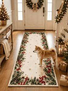 1 buah Karpet Panjang Natal dengan Hiasan Rangkaian Buah Berry, Karpet Beludru, Cocok untuk Dekorasi Ruangan, Keset Pintu Dalam Ruangan, Karpet Ruang Tamu, Keset Dapur, Karpet Kamar Tidur, Keset Kamar Mandi, Karpet yang Dapat Dicuci, Dekorasi Rumah, Dekorasi Kamar Tidur, Anti Selip dan Tahan Aus, Peredam Suara dan Peredam Kebisingan, Lembut dan Ramah Kulit - MultiWarna - View 2