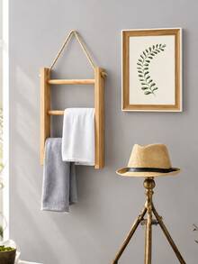 1pc No-Drill Towel Rack, Bathroom Towel Bar, 3-Tier Towel Rack, Bathroom Accessory, Made Of Pine Wood, With A Vintage Style. Towel Rack, Towel Bar, Also Usable For Home Decoration. It's A Freestanding Storage And Organization Item. - Ginger - View 5