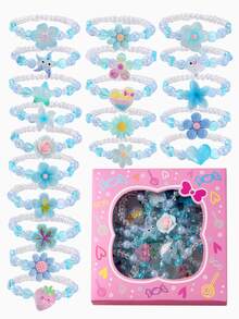 20Pcs Blue Heart Beaded Bracelets Gift Box For Girls, Kids Party Jewelry Birthday Gift - Multicolor - View 12