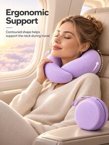 U-Shaped Travel Neck Pillow, Travel Pillow, Comfortable Sleep, Ergonomic Design, Suitable For Travel Airplane, Car, Home, Essential For Road Trips, Includes Portable Storage Box, Travel Essential, Travel Neck Pillow - Multicolor - View 3