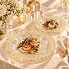 10/20/25pcs Set 7.5 Inch And 10.25 Inch Clear Hammered Gold Rim Dinner Plates, Suitable For Parties, Family Gatherings, Various Celebrations, Christmas, Valentine's Day, Thanksgiving, Mother's Day And Daily Use, Celebration Supplies, Party Tableware, Decorative Plates, Elegant Dinner Plates, Serving Plates, Event Tableware - View 10