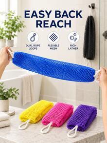 African Exfoliating Bath Towel Set, Long Net Shower Scrubber With Hanging Rope, Double-Sided Body Wash Cloth For Gentle & Deep Exfoliation, Back Scrubber For Bath, Shower, Home & Dorm - Multicolor - View 3