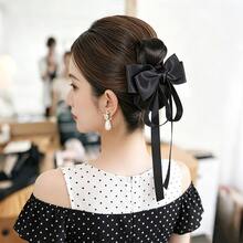 Women's Bow Ribbon Hair Claw Clip Hair Accessory Bun Hair Wrap Hair Tie - Black - View 10