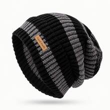 ML&ZA Women's Striped Knit Beanie, Handmade Label Decor Cuffed Winter Hat, Soft Thick Warm Knit Cap, Suitable For Daily Outdoor Cold Weather Wear - Multicolor - View 10