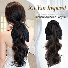 Atmospheric Rhinestone Bow Ponytail Hair Claw Clip For Women, Half-Up Hair Clip, Fake Ponytail With Ribbon, Volumizing Hair Accessory - Black - View 11