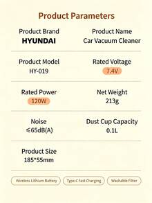 HYUNDAI Cordless Handheld Vacuum Cleaner. Lightweight And Portable Design. Powerful Suction With A Brushless Motor. Suitable For Home And Car Cleaning. High-Efficiency Filtration For Long-Lasting Battery Life. - HY-019 - View 5