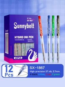 Sunnybelt 12/48pcs Semi-Gel Pen 0.7mm Tip Side Click Design, Quick-Drying Ink, 4 Colors Black Blue Red Green, Smooth Writing Pen For Student Note Taking Office Supplies Hybrid Ink Ballpoint Pens - SX-1867 - View 10