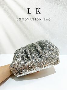 1pc Women's Evening Clutch Bag, Silver Shiny Faux Fish Scale Sequin Wallet, Large Capacity Cloud Pleated Drawstring Clutch, Suitable For Graduation Prom, Banquet, Wedding, Date And More, All Season - Silver - View 4