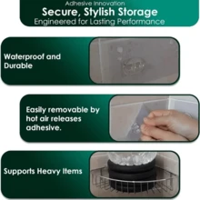 6 Adhesive Shower Rack Replacement Hooks, Transparent Tape Flat Hooks, Heavy-Duty Hooks, Used For Bathroom Storage And Kitchen, Hanging Bathroom Shelves, Sinks, Kitchen Racks, And Sponge Bath Racks - Transparent - View 3