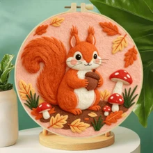 20x20cm/7.9x7.9 Inch DIY Needle Felting Starter Kit,Wool Felt,Autumn Animal Theme Includes Instruction Manual,Embroidery Frame,Stamping Needle,Foam Padding,Wool And Felt,Handicraft Embroidery For Home Decoration,Suitable Gift For Special Occasions - Autumn Animal Theme - View 3
