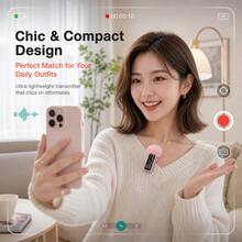 HITOZON Professional Wireless Lavalier Lapel Microphone, Plug & Play, 30H Battery With Charging Case, Intelligent Noise Cancellation Compatible With Iphone Android, Video Recording Vlogging Live Streaming - Pink - View 5