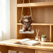 1pc Scottish Highland Cow Hanging Swing Resin Ornament, Indoor Home Desktop, Garden Yard Tree Hanging Decor Craft - High-altitude Swing Cow - View 4