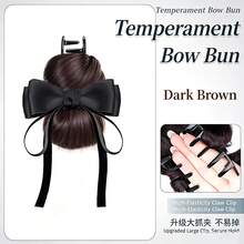 Women's Bow Ribbon Hair Claw Clip Hair Accessory Bun Hair Wrap Hair Tie - Black - View 7