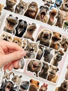 50pcs Funny Animal Face Stickers, Cute Realistic Design, Suitable For Skateboard, Phone Case, Laptop, Refrigerator, Luggage, Bedroom Door, Tablet, Diary, Etc., Perfect For DIY Decoration, Learning Reward, Birthday Gift - Multicolor - View 5