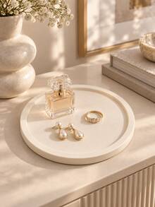 1pc Cream White Silicone Storage Tray, Minimalist Round Storage Dish, Suitable For Perfume, Earrings, Necklaces, Rings And Daily Essentials, Can Be Placed On Vanity, Bedside Table, Bathroom Sink Or Entryway Shelf, Jewelry Storage Tray, Minimalist Home Decor,Makeup Organizer,Room Decor - Multicolor - View 2