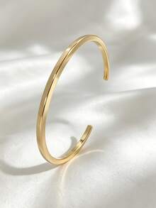 Charm-In Women's Simple Open Gold Bangle, 18K Gold Plated Copper, Polished Plain Cuff Bracelet, Versatile Casual & Party Jewelry Gift - Gold - View 5