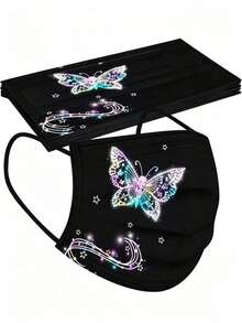 11pcs Women's Butterfly Print Face Masks - Fashionable & , Disposable Design; Available In 2/11pcs, Comfortable & Breathable; Suitable For Daily Outings, Trips, Commuting, School, Photography And As Fashion Accessories. - Multicolor - View 6