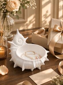 1pc Decorative Seashell Shaped Jewelry Tray, Can Neatly Display Rings, Earrings, Necklaces, Bracelets, Pearls And Crystals, Add Coastal Style To Vanity, Bedside Table, Entryway Or Bathroom Countertop, Seashell Tray, Jewelry Dish, Room Decor, Gift - Multicolor - View 8