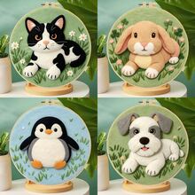 20x20cm/7.9x7.9 Inch DIY Needle Felting Starter Kit,Wool Felt,Cartoon Animals Theme Includes Instruction Manual,Embroidery Frame,Stamping Needle,Foam Padding,Wool And Felt,Handicraft Embroidery For Home Decoration,Suitable Gift For Special Occasions - Cartoon Animals - View 2