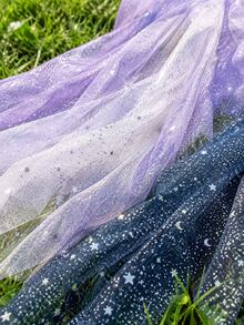 HHMC 1pc Gradient Mesh Star Sequin Decorated Fabric, Transparent Tulle, Suitable For Wedding, Stage And Party Decoration; Floral Packaging Mesh Fabric, 145cm Wide, Handmade DIY Fabric - Multicolor - View 3