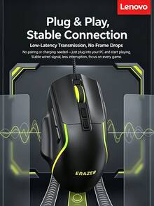 Lenovo M603 Wired Gaming Mouse, RGB Breathing Light Effect, USB Wired Mouse For Desktop/Laptop, Gaming, Office, Home Use, Black - View 3