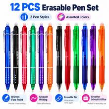 12 Pack Erasable Gel Pens, 0.5mm Fine Point Retractable Pens In 2 Styles And 6 Assorted Colors, Smooth Writing Erasable Pens For School Office Notes Journaling Homework And Daily Writing - Multiple Styles - View 1