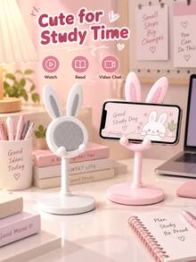 2026 New Model: Cute Rabbit Phone Stand | Pink Adjustable Height Desktop Phone Holder | Suitable For All 4-10 Inch Phones And Tablets | Cute Desktop Accessory And Essential Phone Accessory For Women | Practical And Cute - Essential For Studying, Working And Watching Movies | Perfect Gift For Halloween, Christmas, Valentine's Day, Easter And Mother's Day - Multicolor - View 7