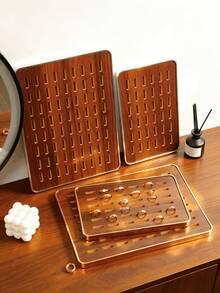 1pc Walnut Color Ring Storage Tray, Multi-Compartment Ring Display Tray, Commercial And Home Jewelry Display Box - Multicolor - View 7