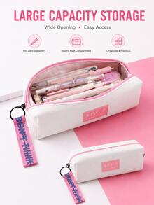 1pc Cute Ribbon Canvas Pencil Case, Large Capacity Pencil Pouch For Ages 3+, Kindergarten, Elementary Kids, Girls & School Supplies - Multicolor - View 4