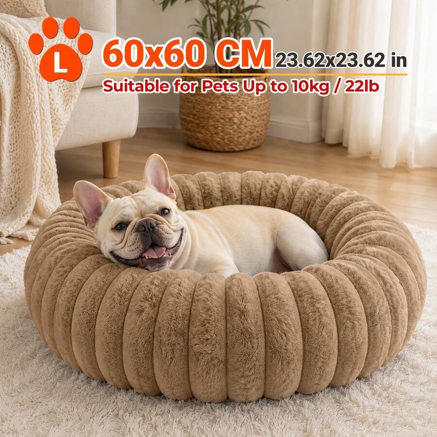 Luxury Faux Rabbit Fur Round Donut Pet Bed, Dog Bed, Cat Bed, Soft Fluffy Comforting Pet Bed, Thickened Rim Warm Pet Sleeping Bed, Suitable For Small And Medium Pets - Multicolor - View 1