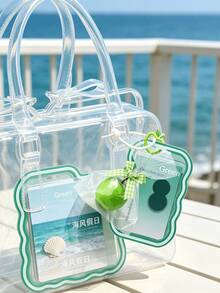 Cute Transparent Card Holder With Apple-Shaped Charm/Keyring, Acrylic ID Holder Keychain, Suitable For School, Office, Commuting, Travel, Can Be Hung On Bags, Backpacks Or Put In Pockets - Multicolor - View 8