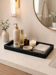 1pc Rectangular Wavy Edge Vanity Tray, Modern Decorative Countertop Organizer, Suitable For Perfume, Skincare, Candles, Jewelry, Soap, Towels And Small Home Decor, Bathroom Accessories, Toothbrush Holder, Brush Holder, Home Decor, Room Decor, Autumn Home Decor - Multicolor - View 3