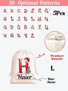 Custom Name Santa Initial Christmas Sack, Large Capacity Reusable Canvas Drawstring Gift Bag, Personalized Xmas Gift Storage Pouch, Holiday Present For Family, Home Christmas Decor, Available In L & XL Sizes - Multicolor 2 - View 14