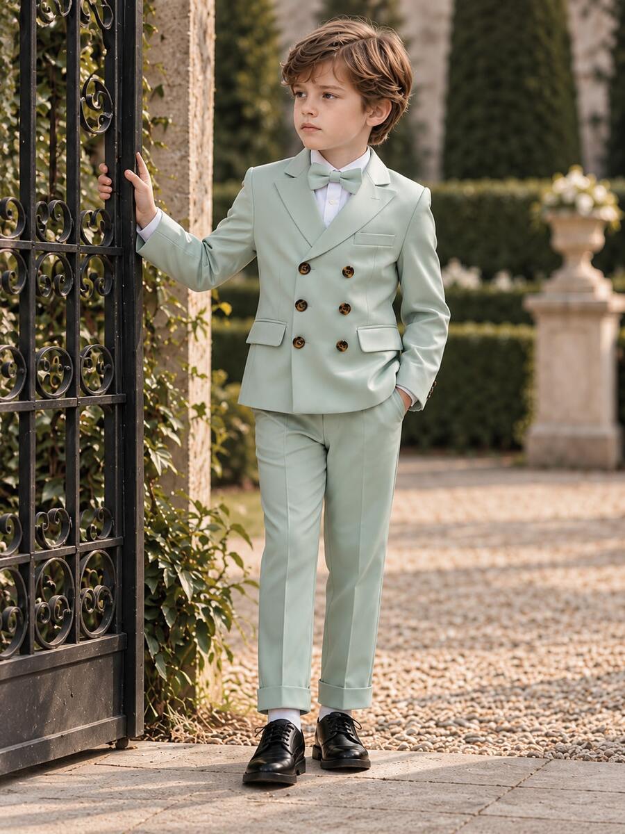 Boys' Suit Set New Style Page Boy Wedding Outfit Performance Costume British Style 3 Pieces Set Suit Jacket + Long Pants + Bow Tie - Green - View 1