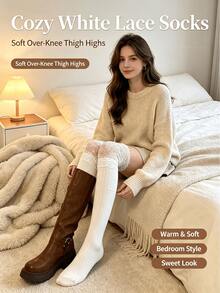 Women's Over-The-Knee Socks, Lace Trim, Slim Fit Vertical Stripe Design, Pure And Seductive Style, Suitable For JK/Japanese Sweet Looks - A - View 5